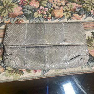 VTG Gray Python Snake Skin Leather Envelope Clutch Handbag Purse VLV Retro
